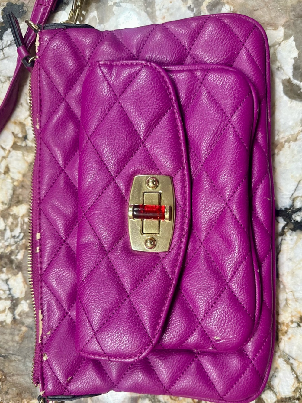Women's Quilted Purple Crossbody Bag with Turn-Lock Closure